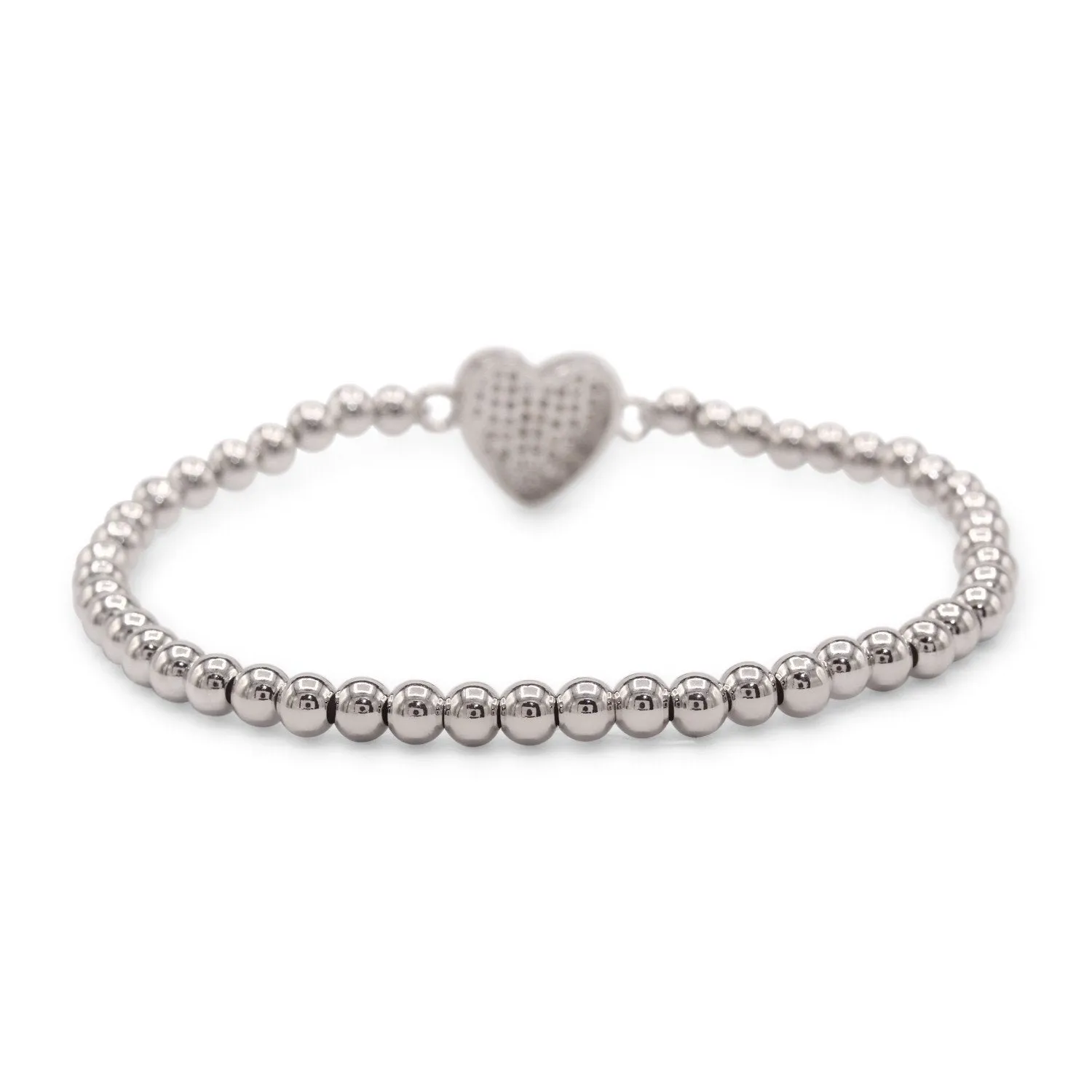 Brass Cubic Zirconia Heart Charm Bracelet