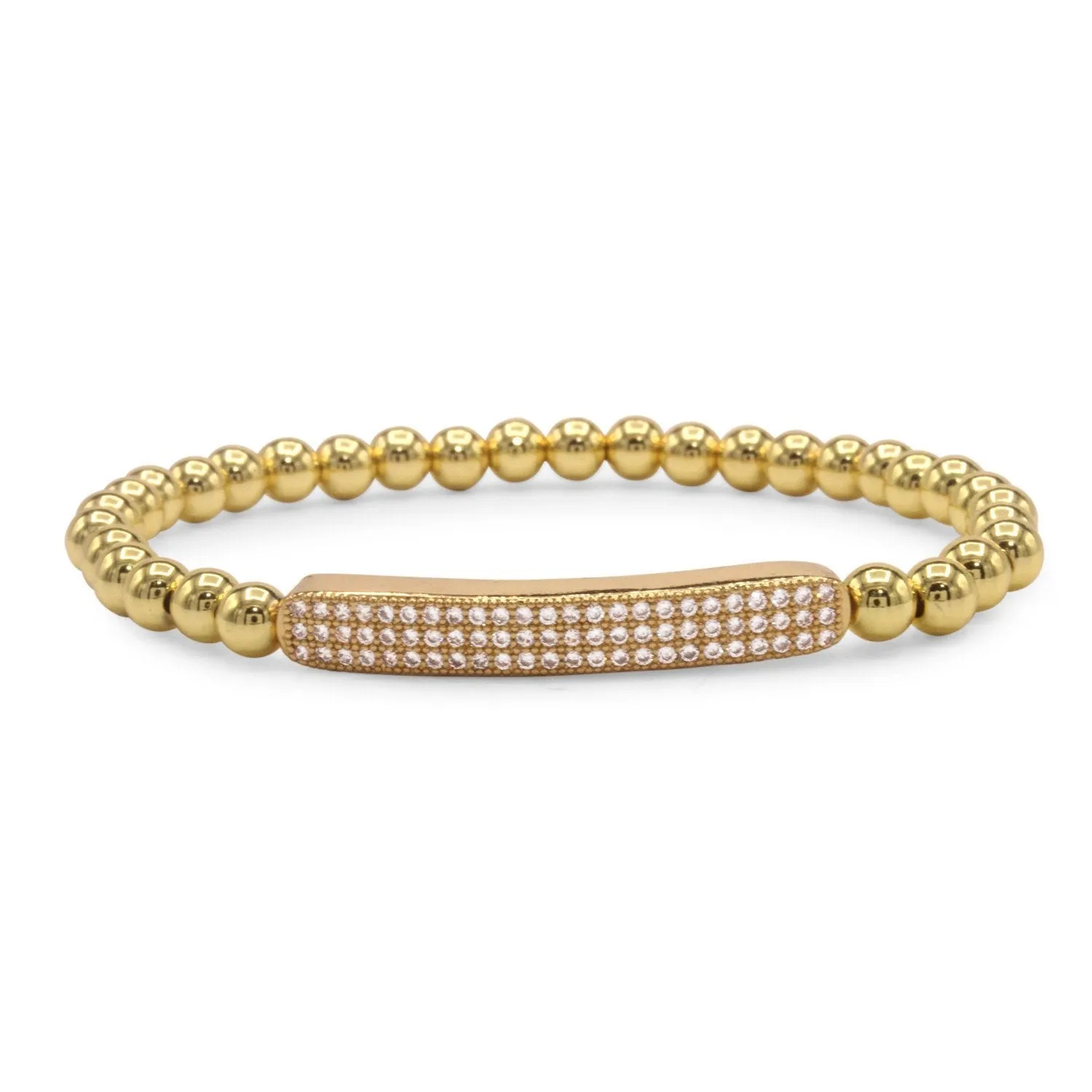 Brass Cubic Zirconia Pave Bar Charm Bracelet