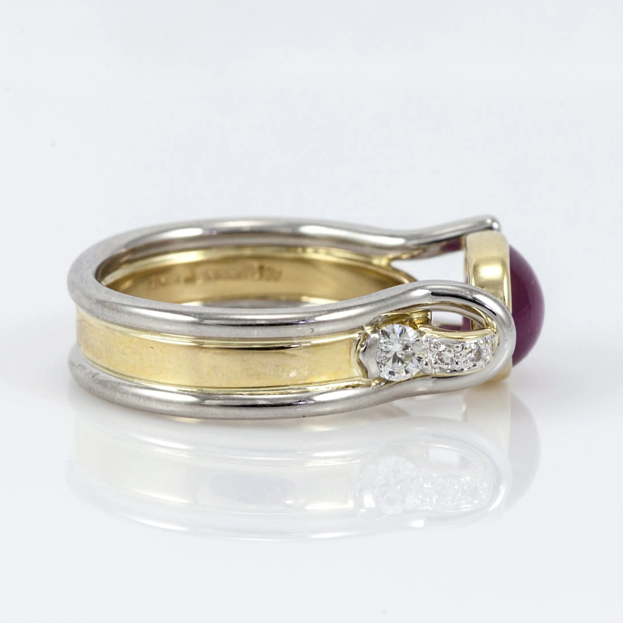 Brian Keeney Platinum and 18K Yellow Gold Burmese Star Ruby and Diamond Ring