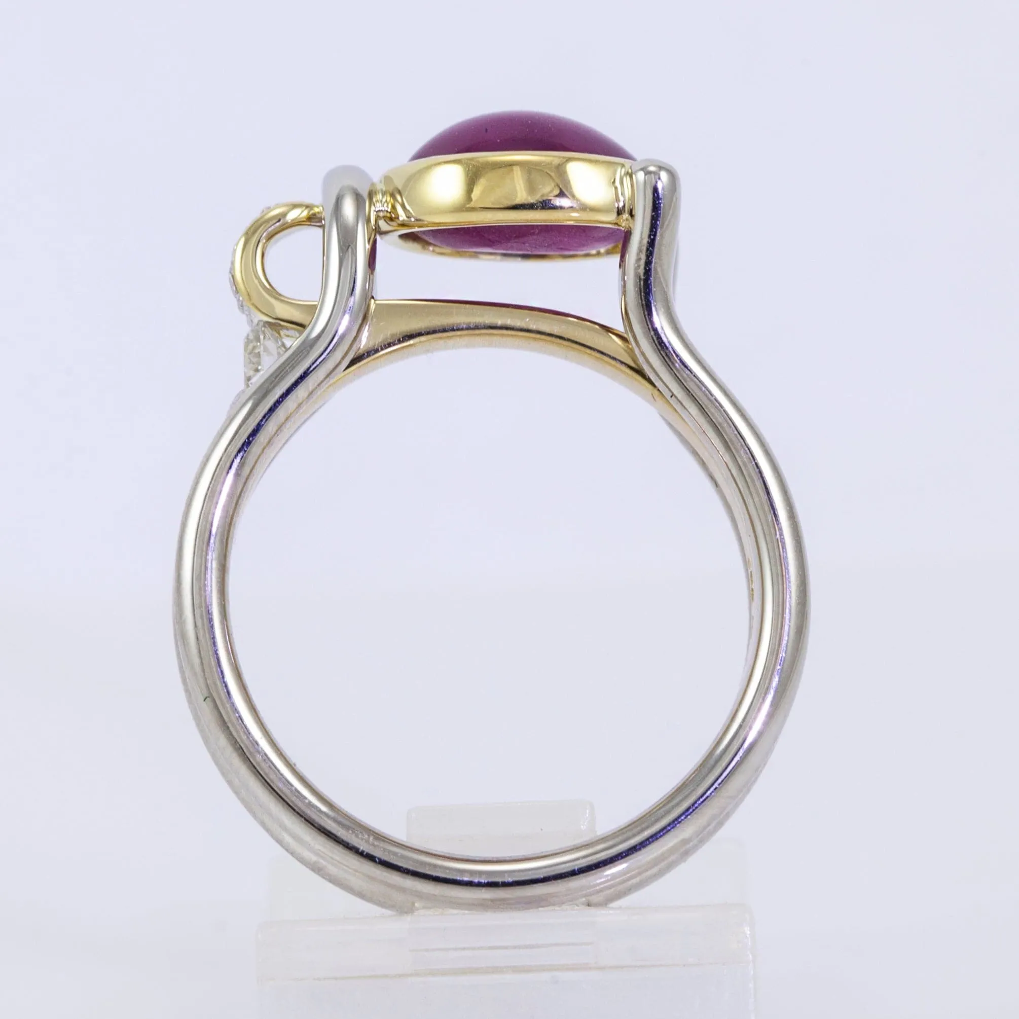 Brian Keeney Platinum and 18K Yellow Gold Burmese Star Ruby and Diamond Ring