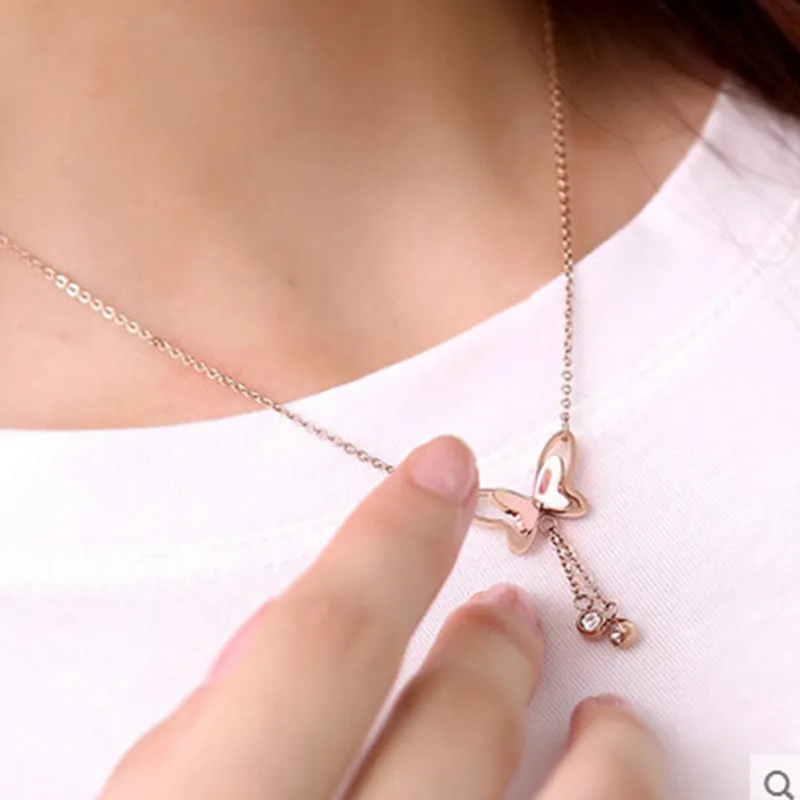 Butterfly Pendant Delicate Chain Necklace - 2 Colors