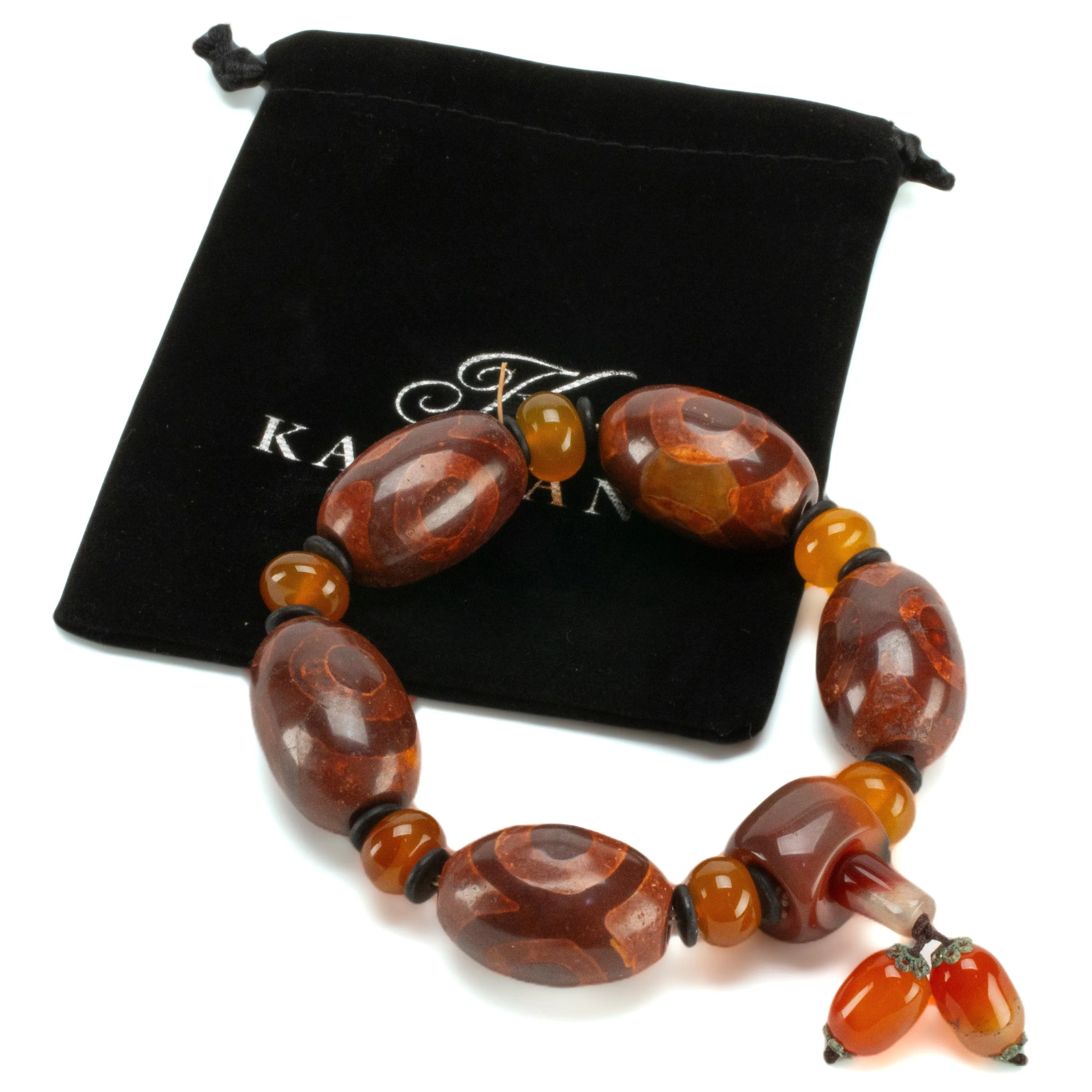 Carnelian Oval Gemstone Elastic Bracelet with Tassel