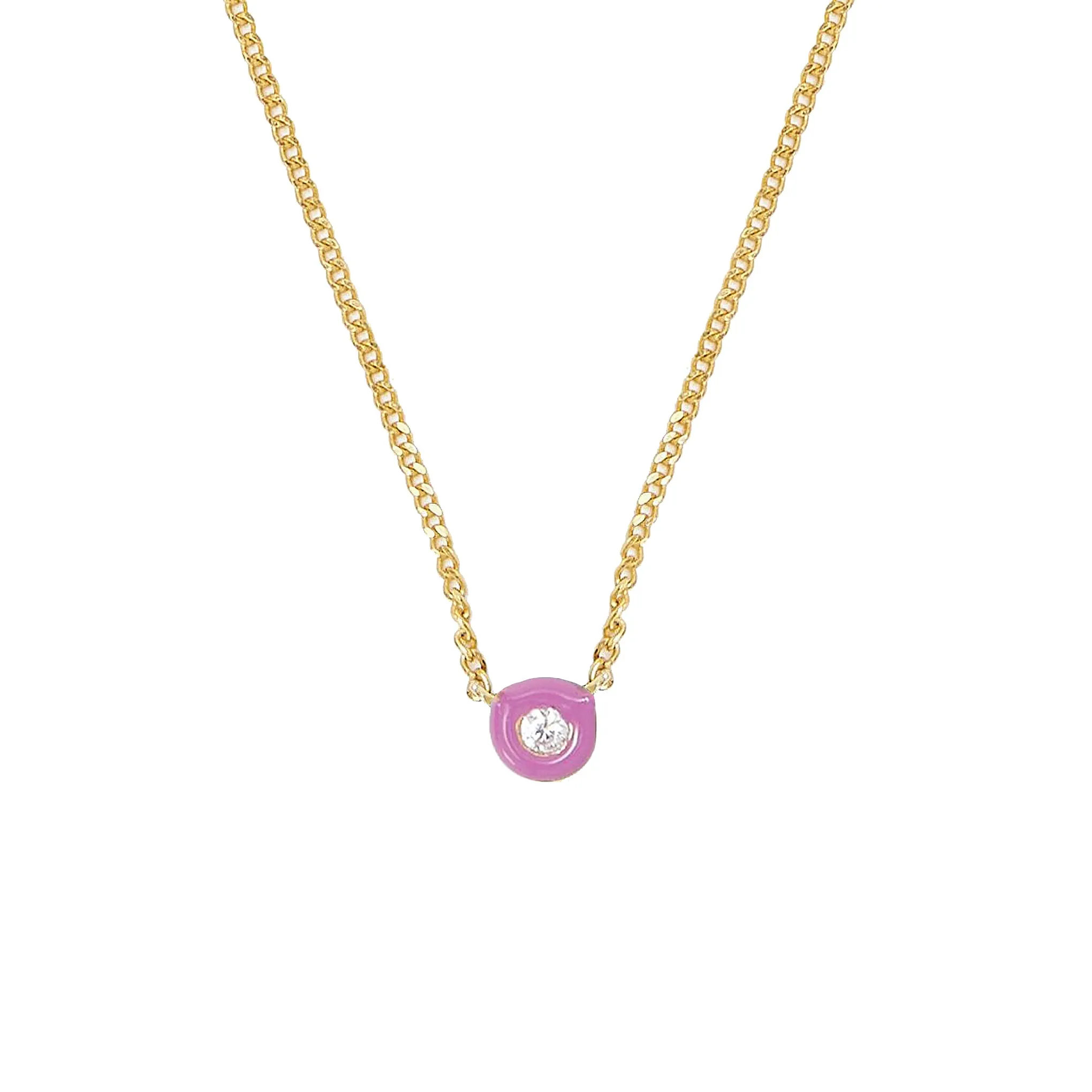 Chan Luu Bezel Set Diamond Pendant Necklace in Violet Enamel and Gold Vermeil