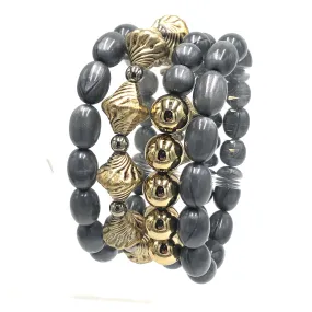 Charcoal Aura & Pewter Stack and Stretch Bracelets Set