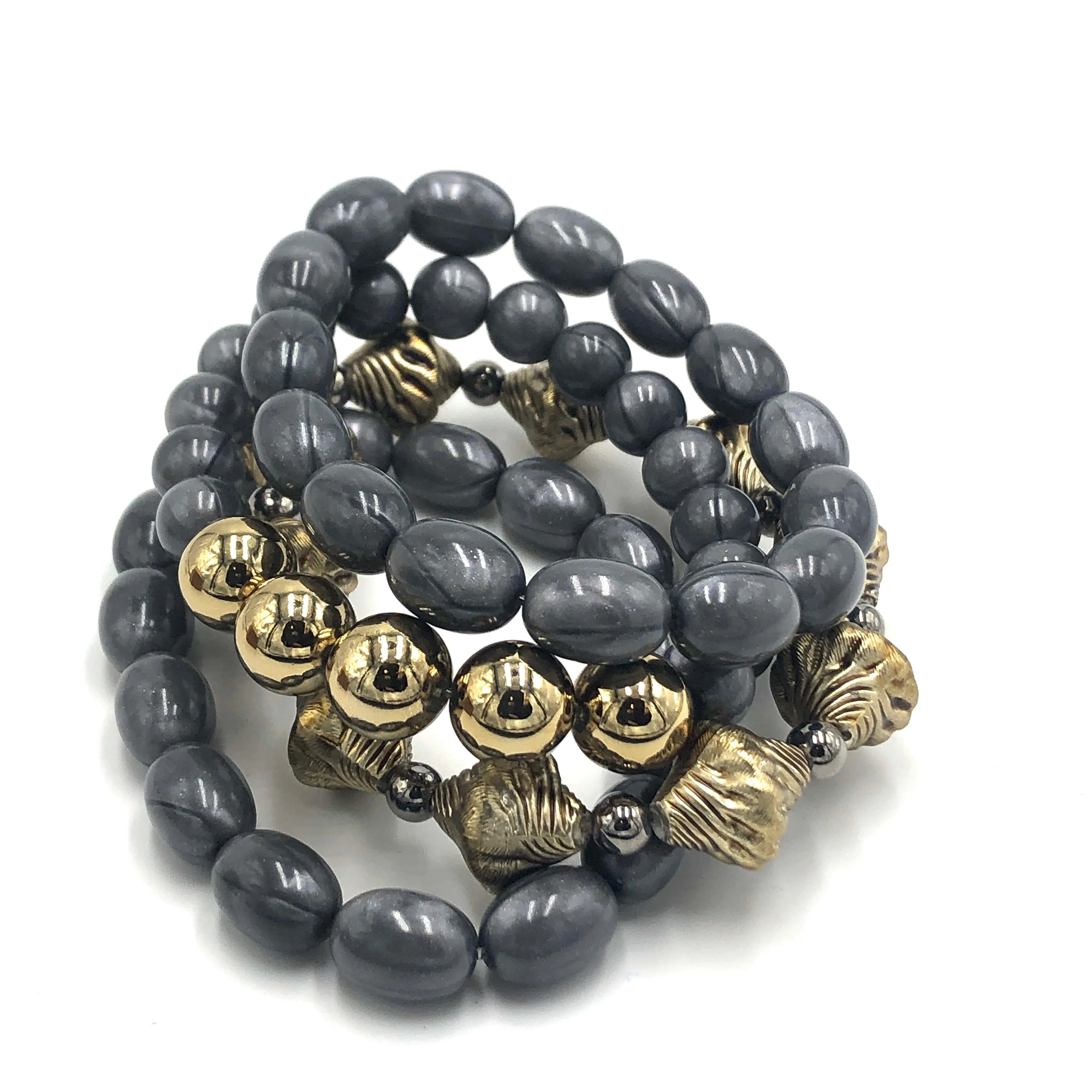 Charcoal Aura & Pewter Stack and Stretch Bracelets Set