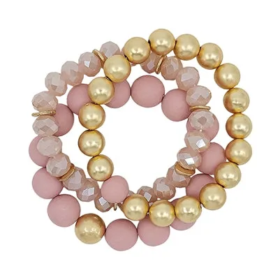 Clay, Crystal & Gold Stretch Bracelets