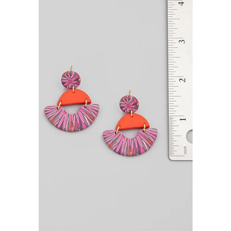 Clay Semi Circle Patterned Drop Earring