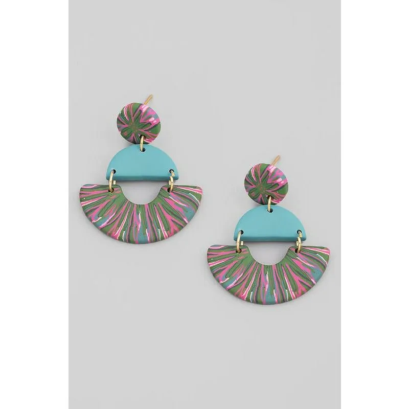 Clay Semi Circle Patterned Drop Earring