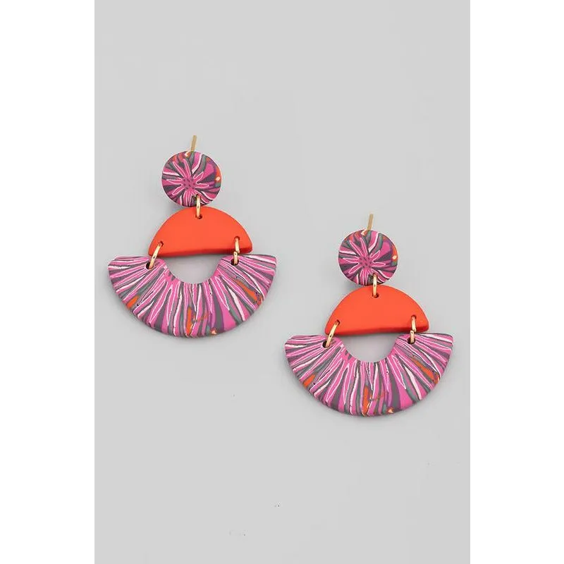 Clay Semi Circle Patterned Drop Earring