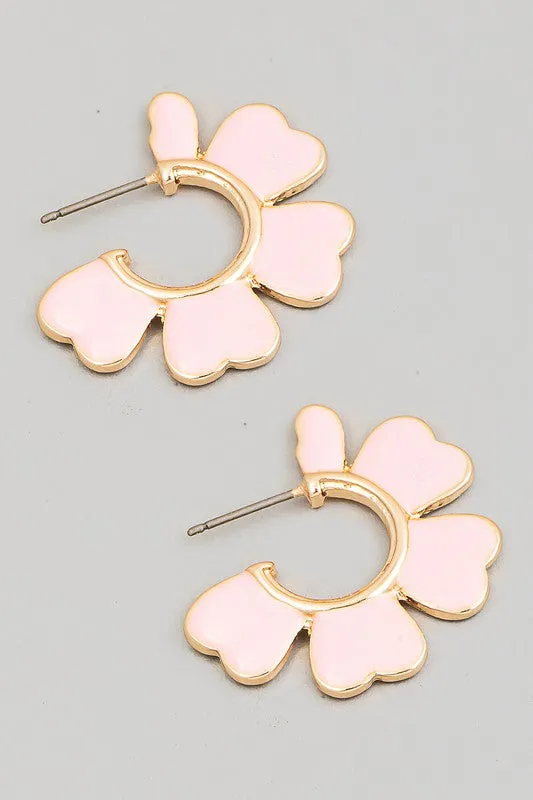 Colored Enamel Flower Hoop Earring