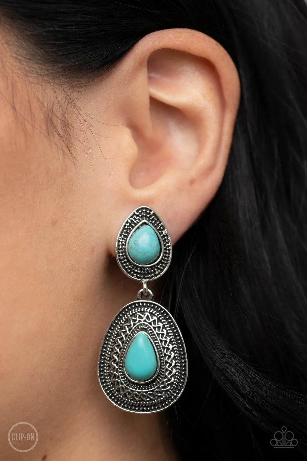 Country Soul Turquoise Blue Stone Clip-On Earrings - Paparazzi Accessories