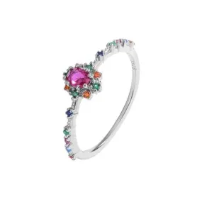 Creative Rainbow Series Ruby Emerald Oval Small Diamond Ring