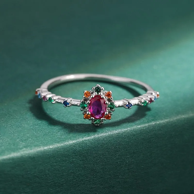 Creative Rainbow Series Ruby Emerald Oval Small Diamond Ring