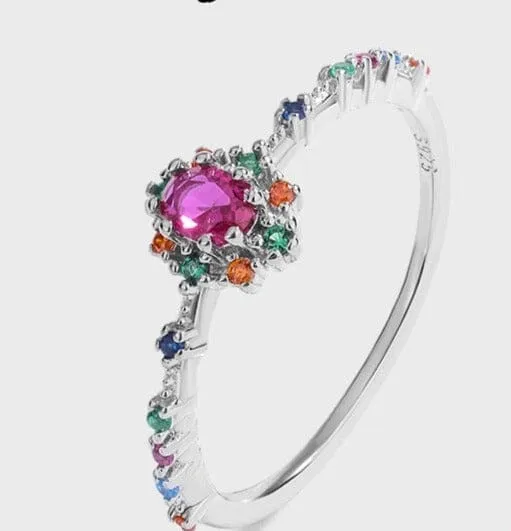 Creative Rainbow Series Ruby Emerald Oval Small Diamond Ring