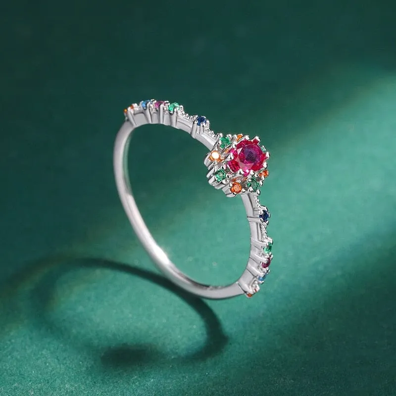 Creative Rainbow Series Ruby Emerald Oval Small Diamond Ring