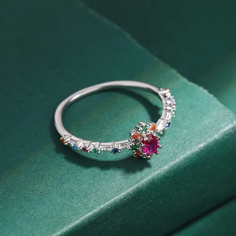 Creative Rainbow Series Ruby Emerald Oval Small Diamond Ring