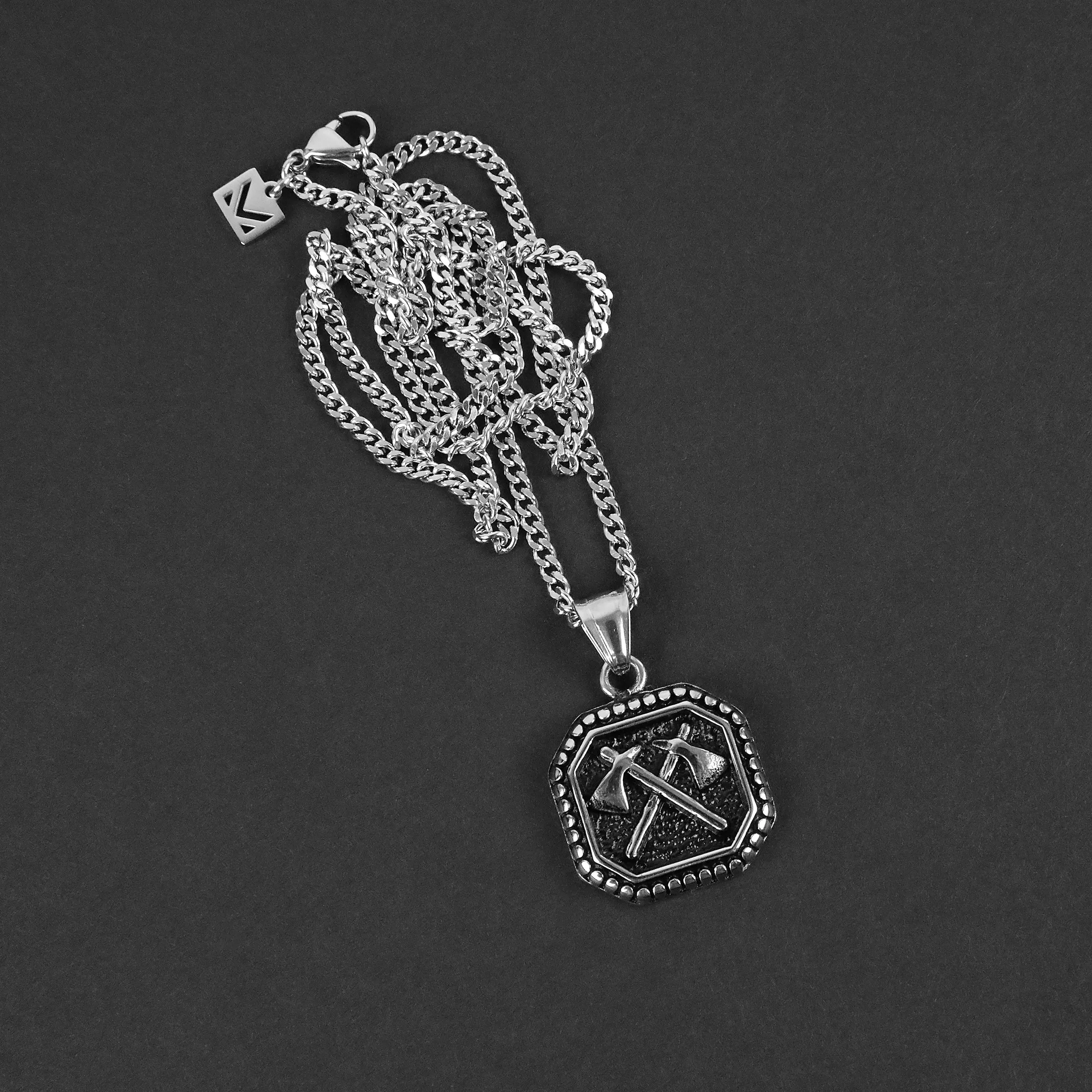 Crossed Axes Necklace - Silver x Black