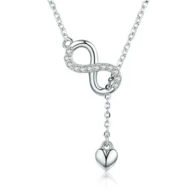 Cubic Zirconia Infinity and Heart Design 925 Sterling Silver Fashion Pendant Necklace