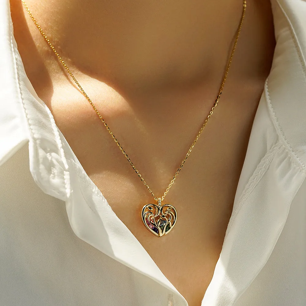 Custom Caged Heart Birthstones Necklace Pendant