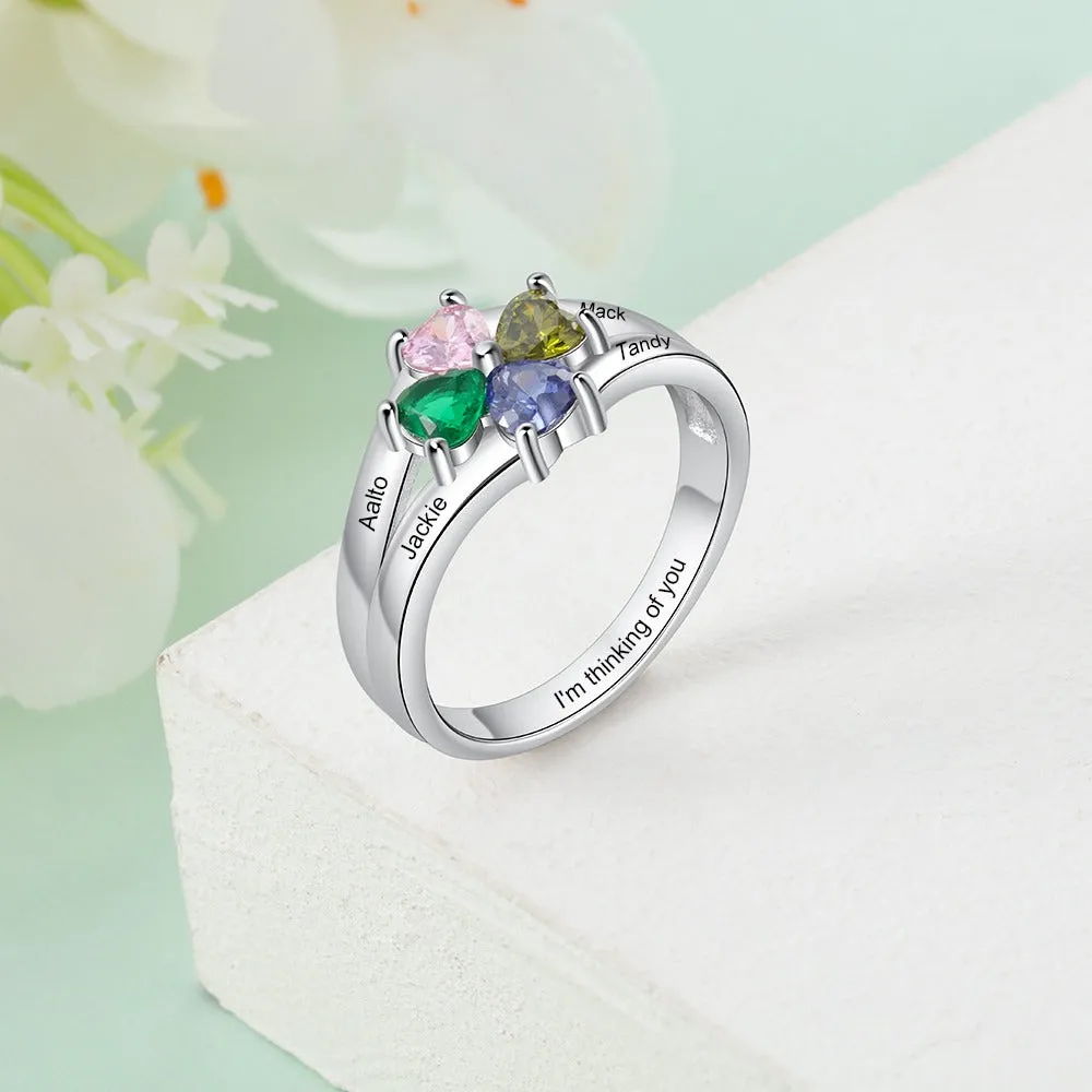 Customized Four Birthstones Flower Rings for Women