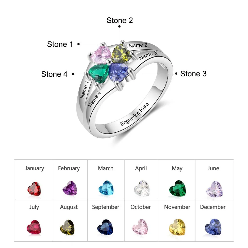 Customized Four Birthstones Flower Rings for Women