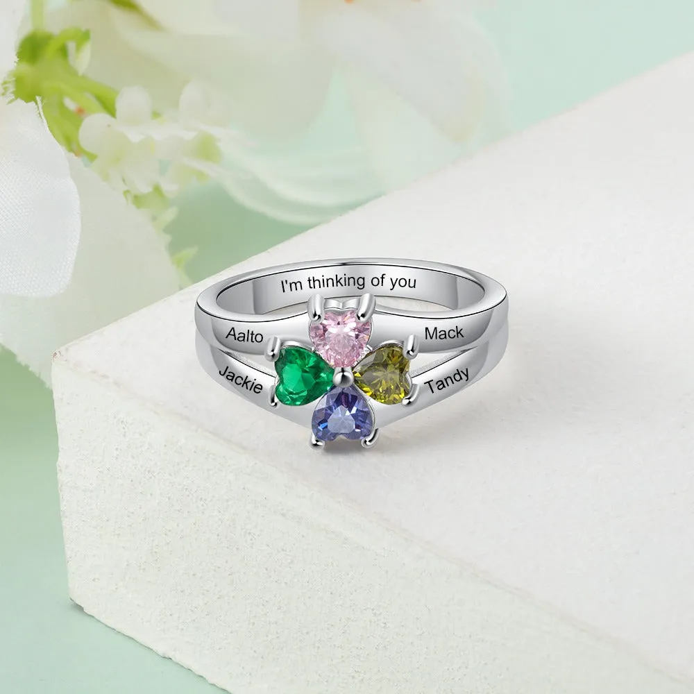 Customized Four Birthstones Flower Rings for Women