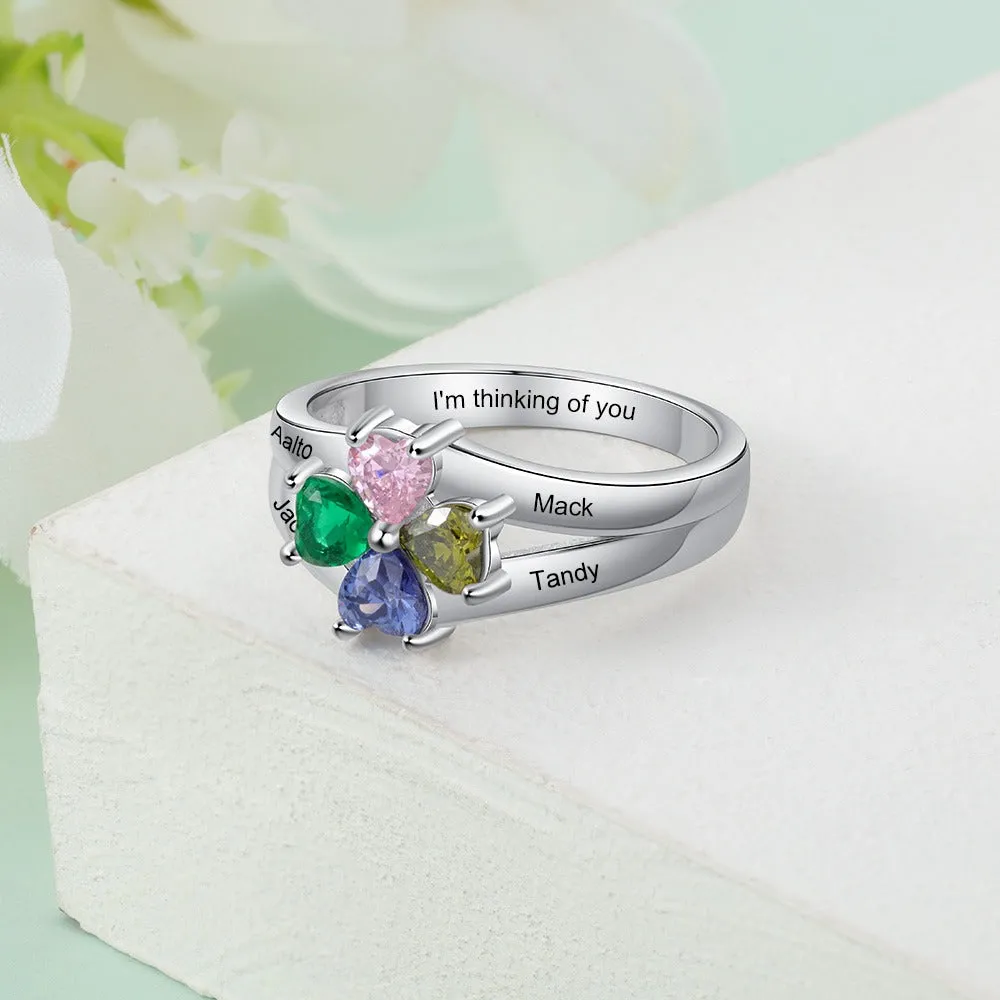 Customized Four Birthstones Flower Rings for Women