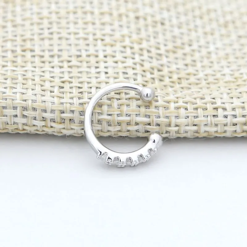 CZ Paved One Line Ear Cuff - Silver