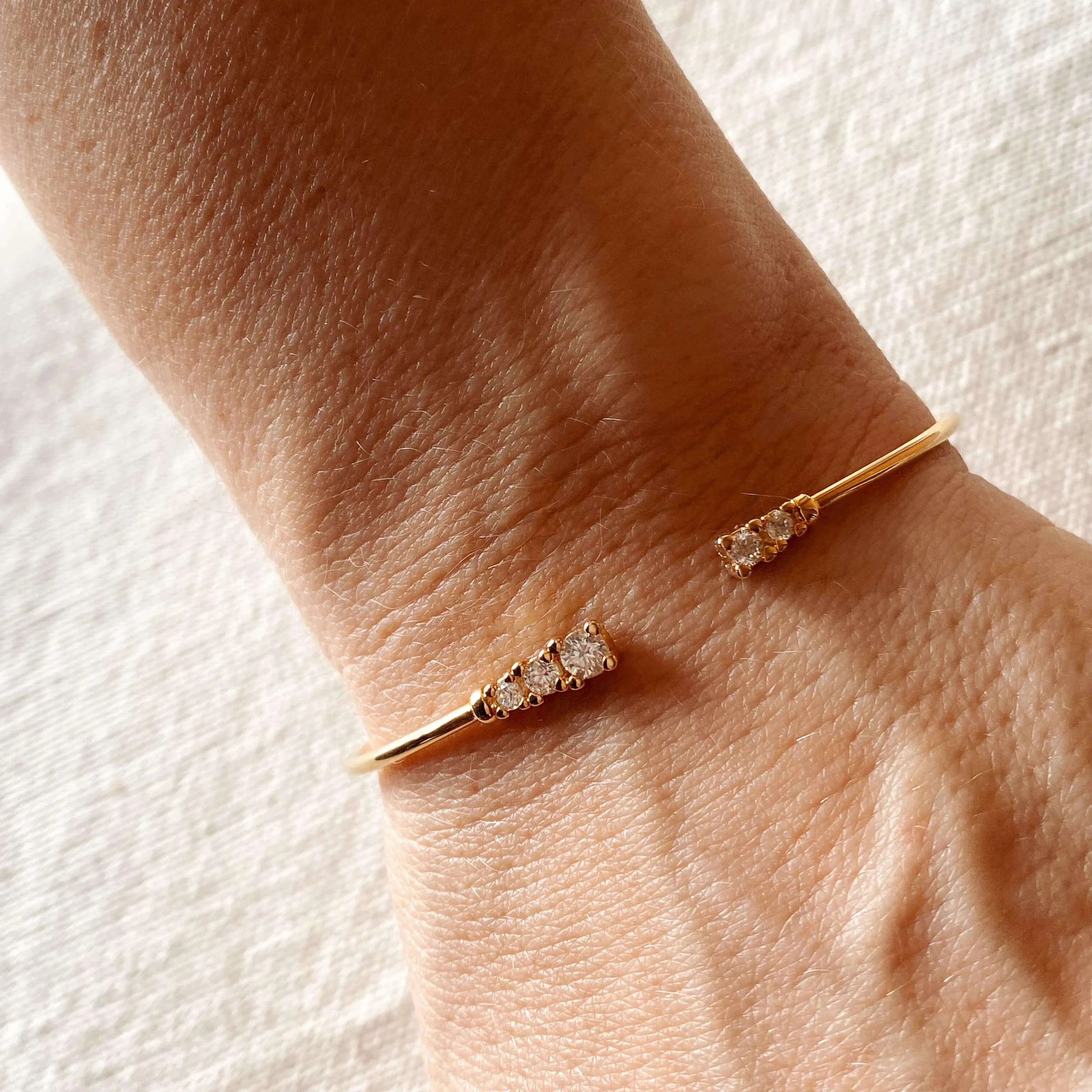 Dainty 18k Gold Filled Cuff Bracelet with Cubic Zirconia Stones