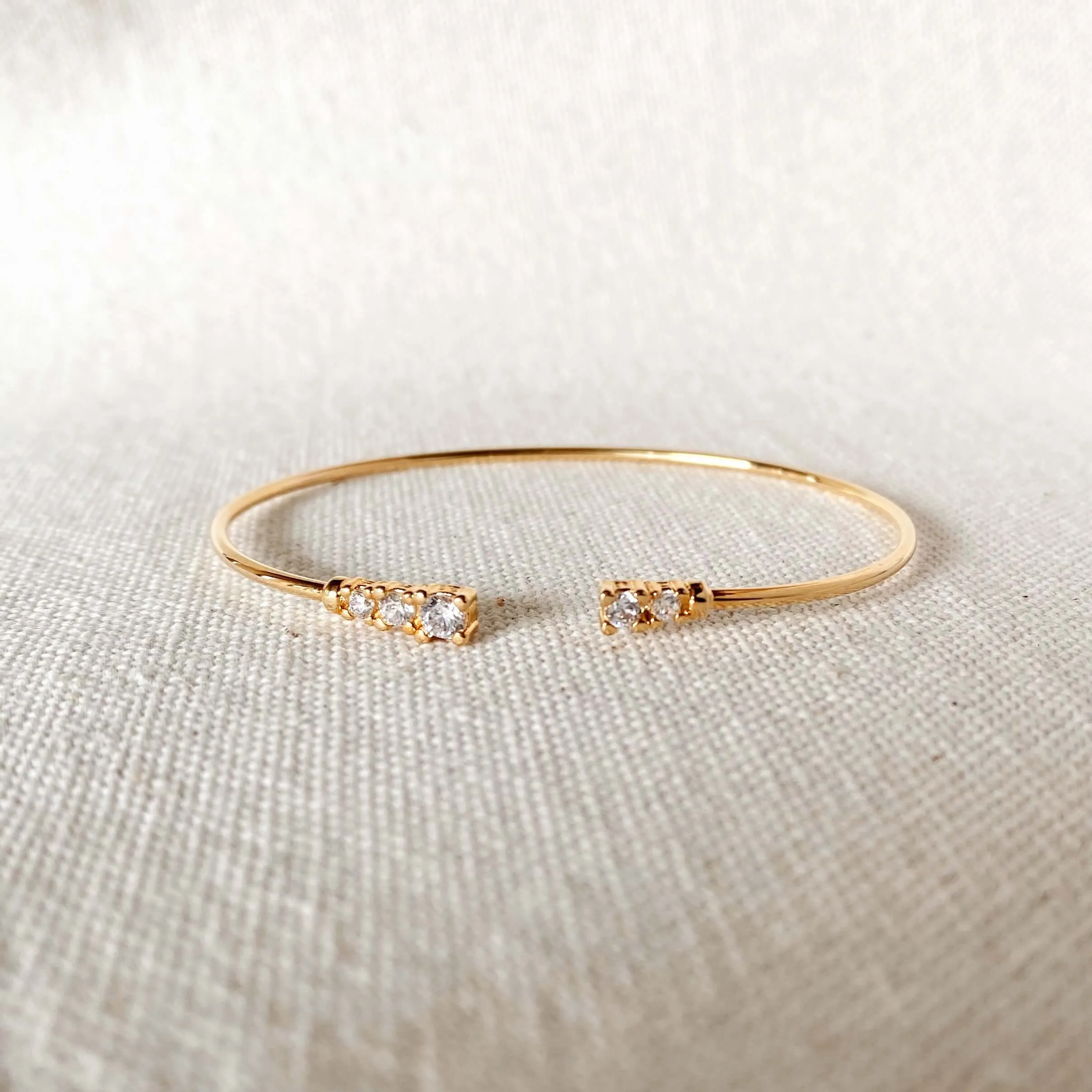 Dainty 18k Gold Filled Cuff Bracelet with Cubic Zirconia Stones