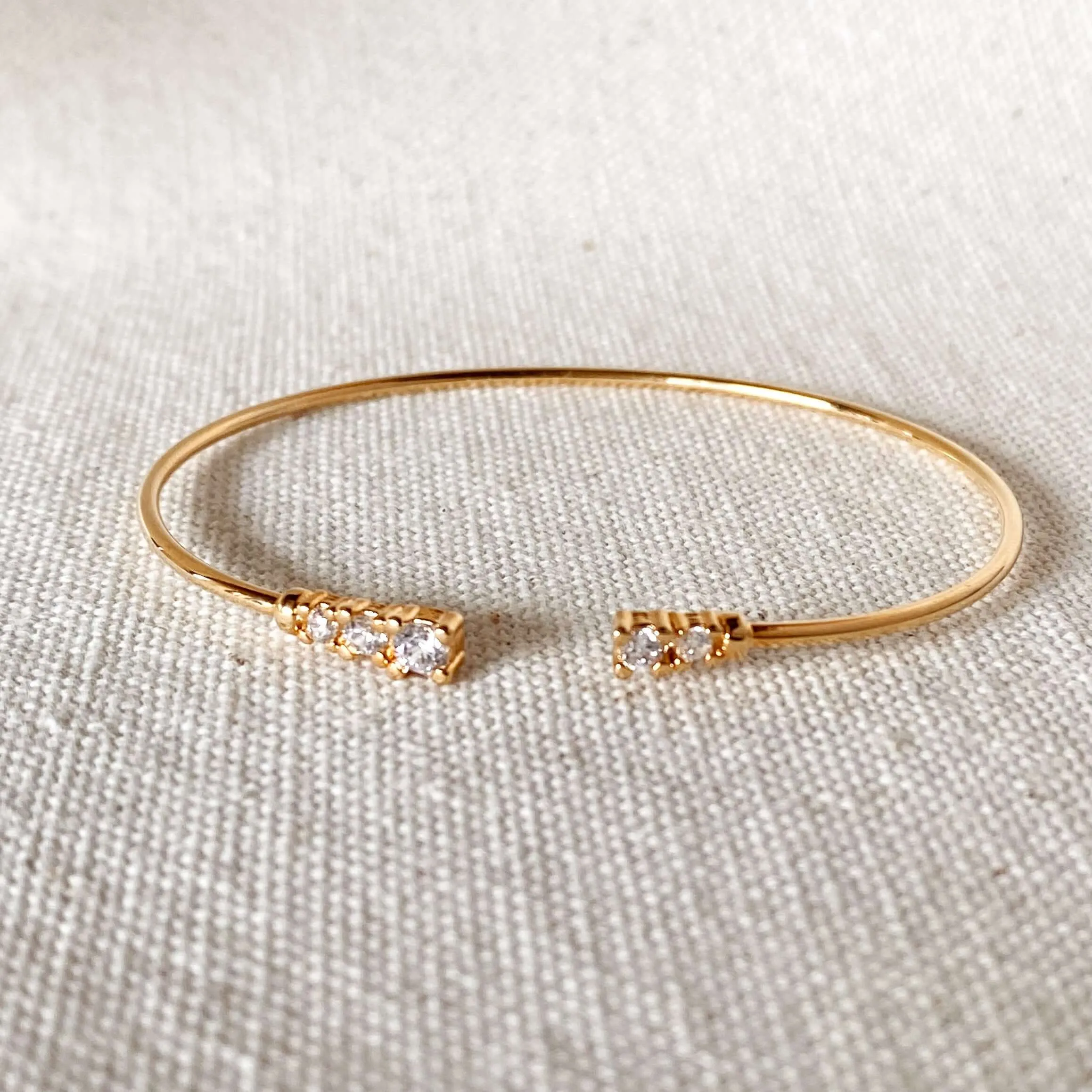 Dainty 18k Gold Filled Cuff Bracelet with Cubic Zirconia Stones