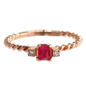 Dainty Red Spinel Crystal Twisted Ring