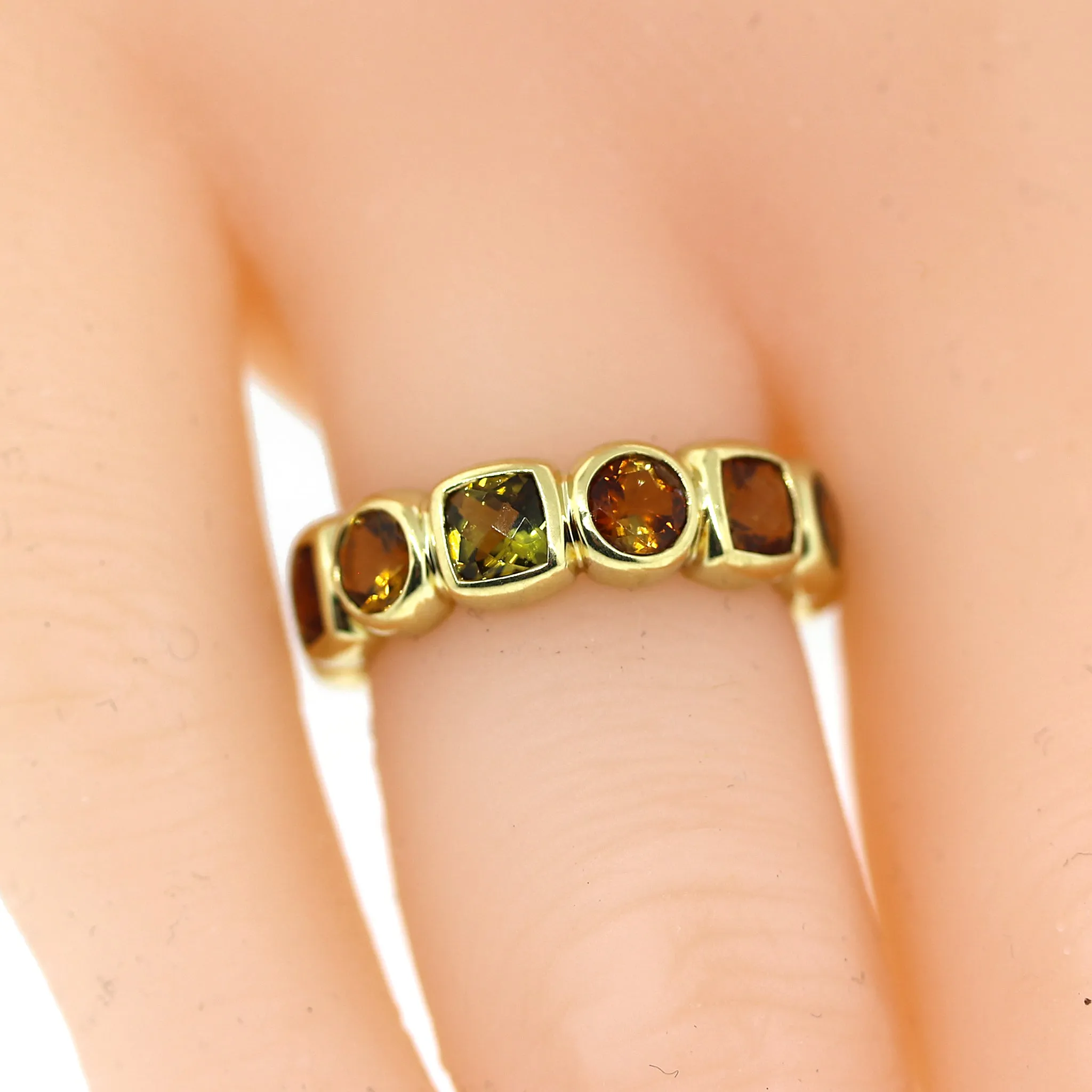 David Yurman Chiclet with Citrine and Peridot Ring in 18k Yellow Gold