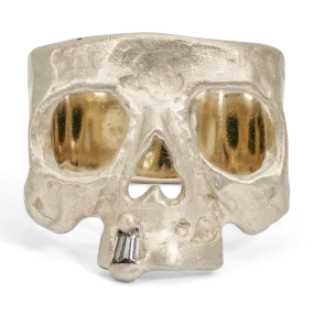 Diamond Snaggletooth Skull Ring in White - Made to Order