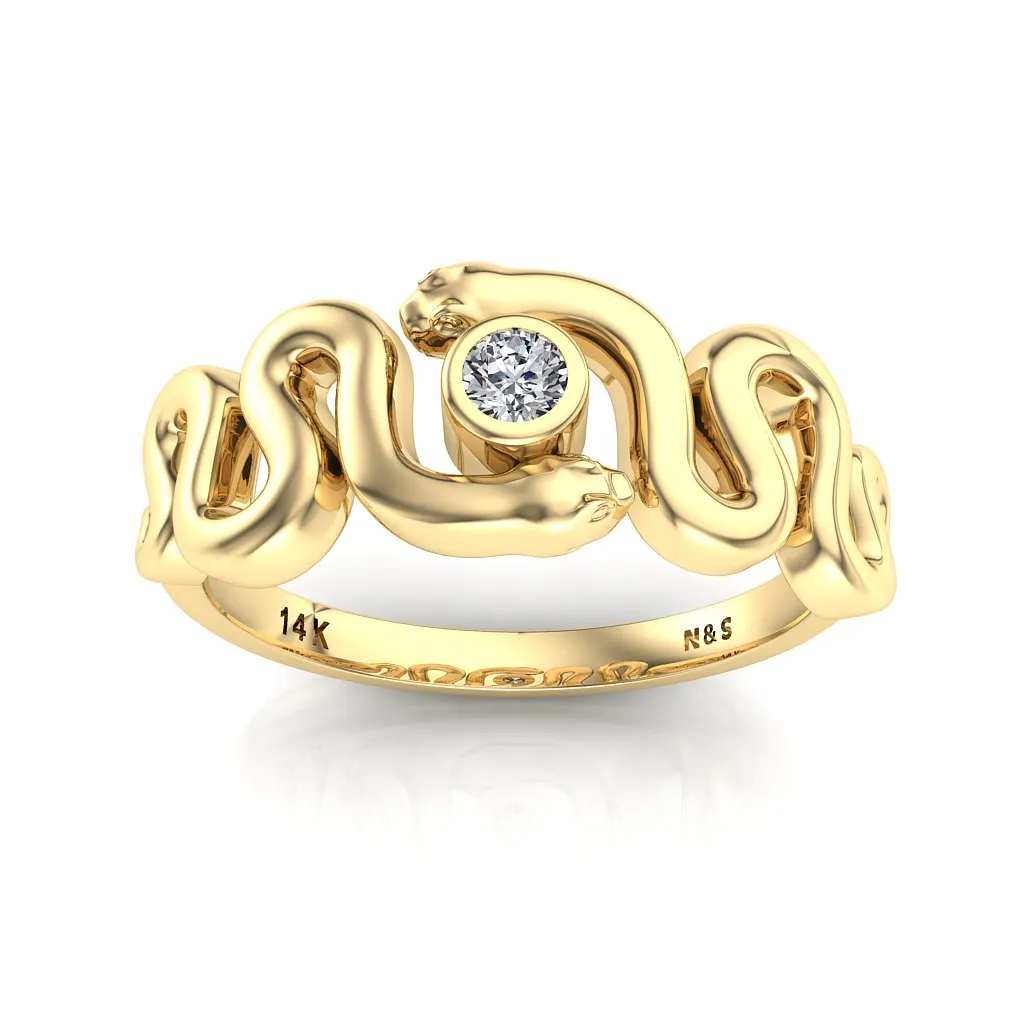 Double Snake Diamond Ring 0.1ct tw 14K Gold NIJ008