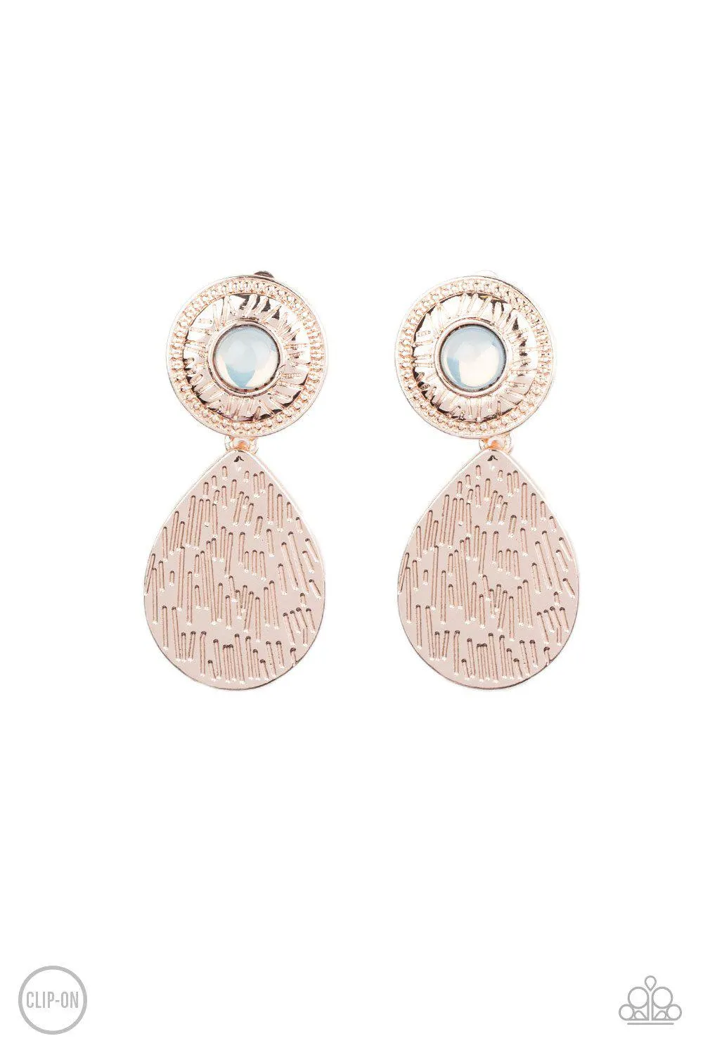 Emblazoned Edge Rose Gold and Opal Clip-On Earrings - Paparazzi Accessories