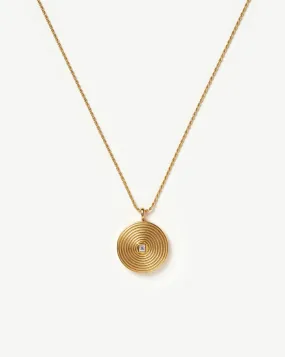 Engravable Round Ridge Locket Pendant Necklace