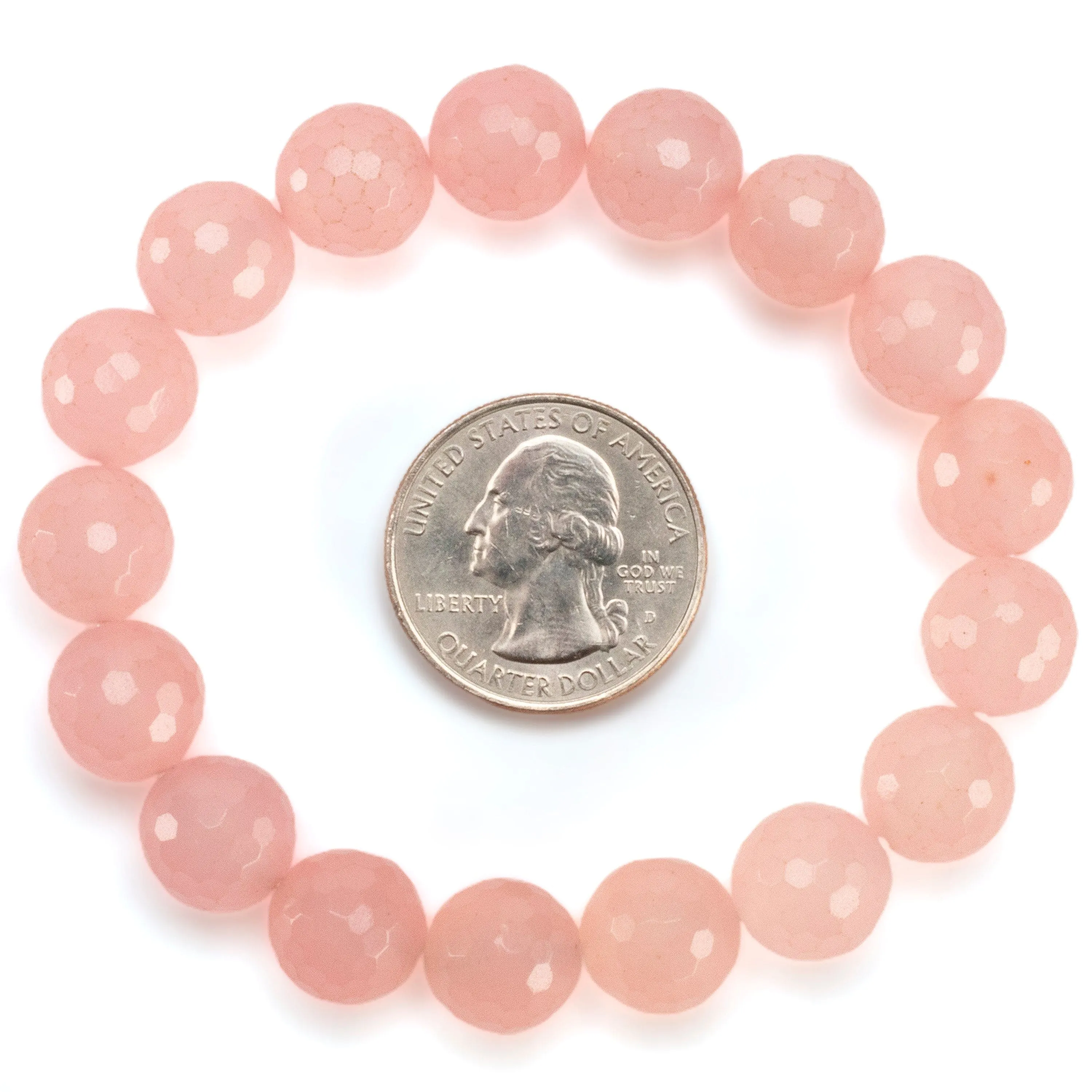 Faceted Rose Quartz 12mm Gemstone Bead Elastic Bracelet