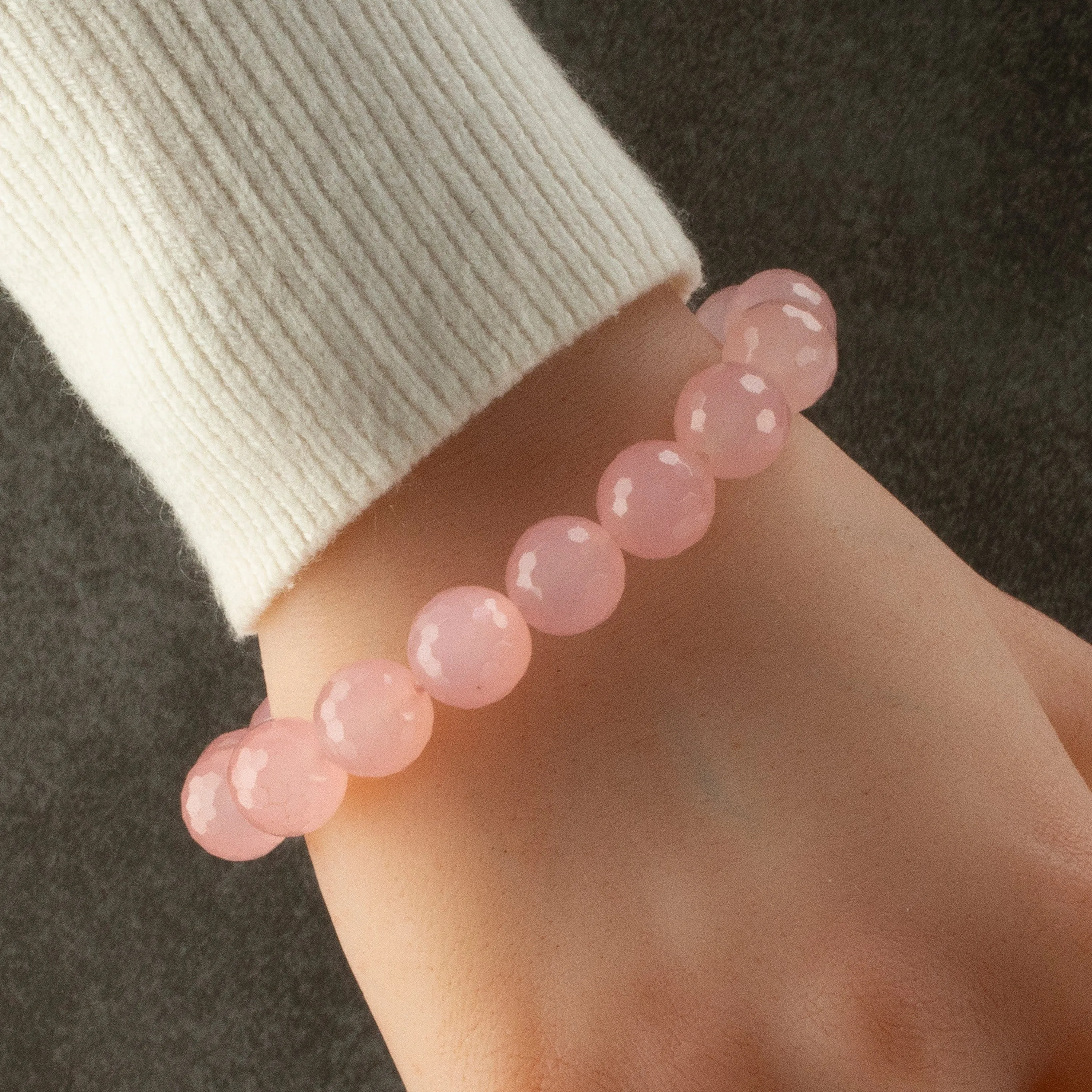 Faceted Rose Quartz 12mm Gemstone Bead Elastic Bracelet