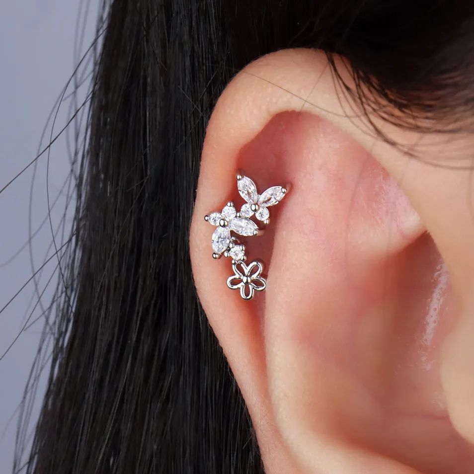 Flying Butterfly Flower Stud