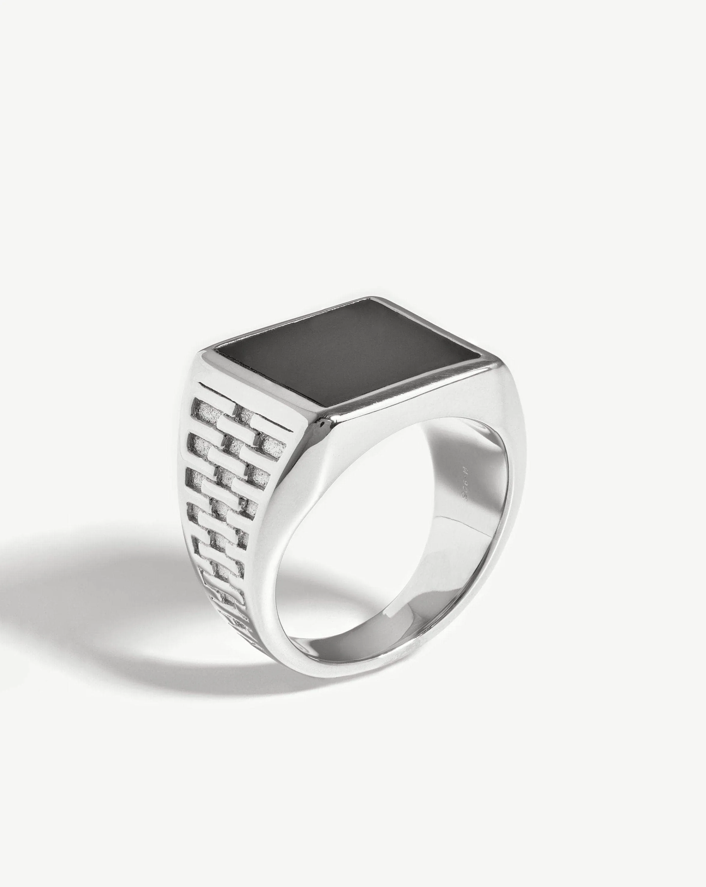 Fused Woven Gemstone Square Signet Ring | Sterling Silver/Black Onyx