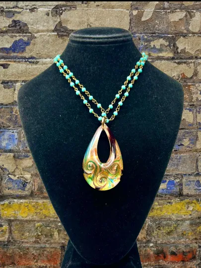 Gold and Aqua Murano Glass Necklace