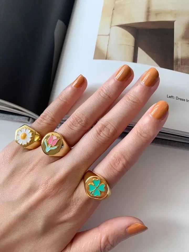 Gold Chunky Flower Rings