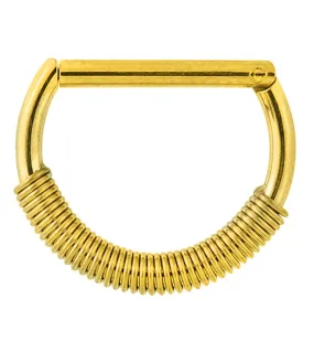 14K Gold PVD-Coated D-Shaped Stainless Steel Hinged Segment Ring