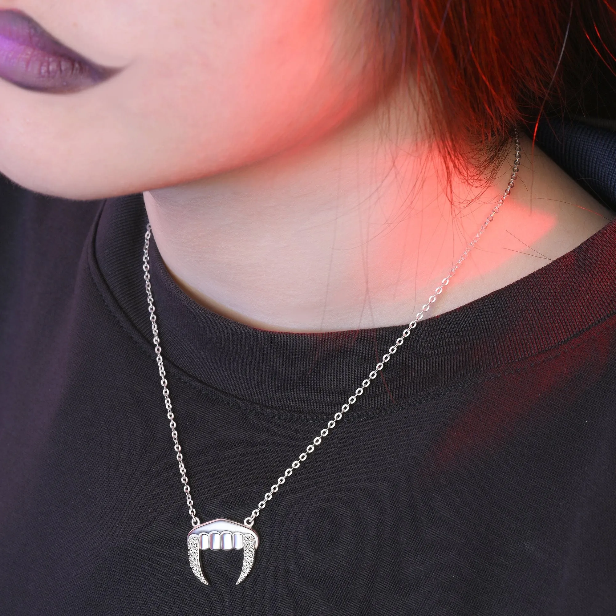 Gothic Vampire Fangs Necklace Sterling Silver