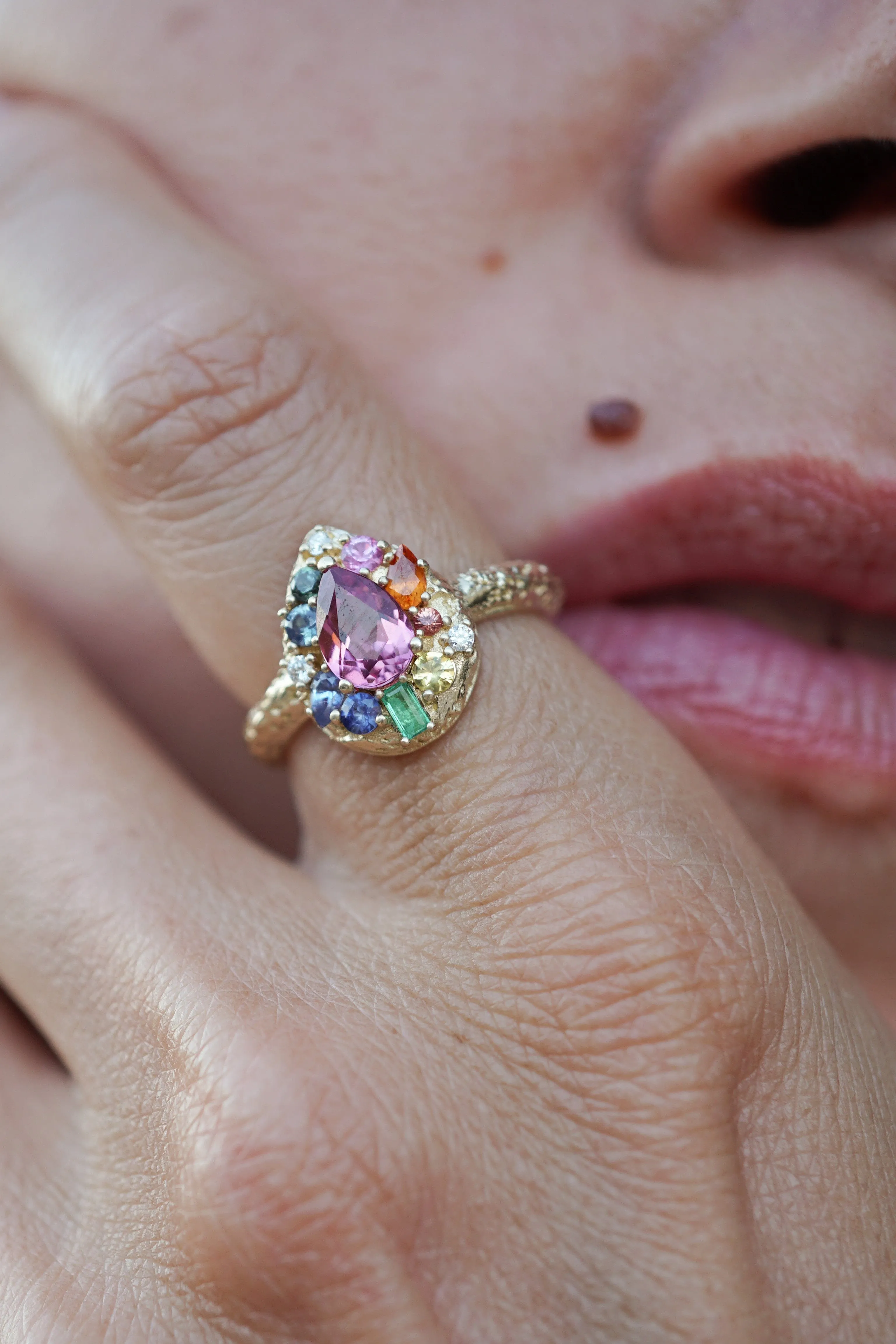 Gradient Rainbow Pear Ring