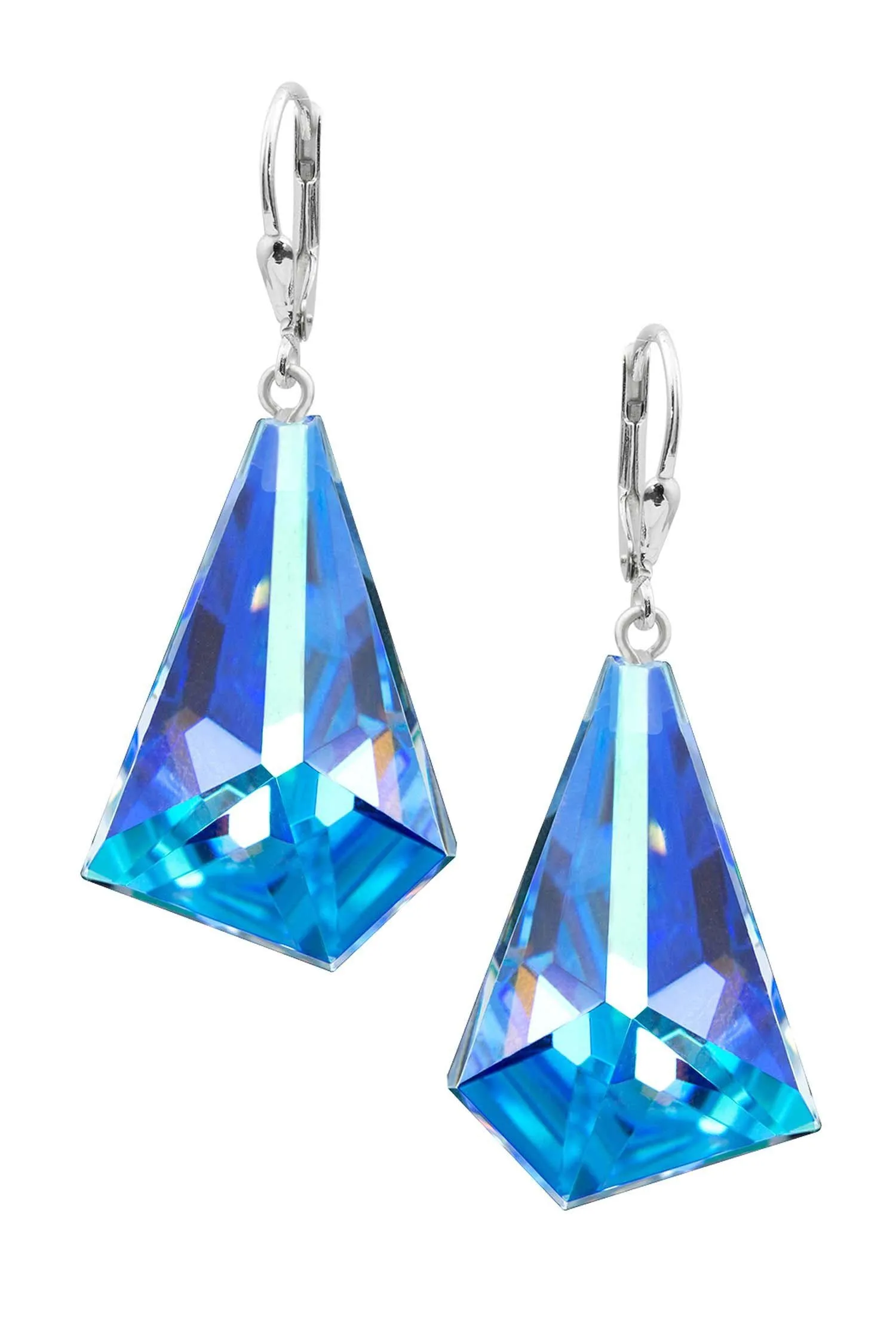 Hand Cut Glacier Triangle Crystal Earrings