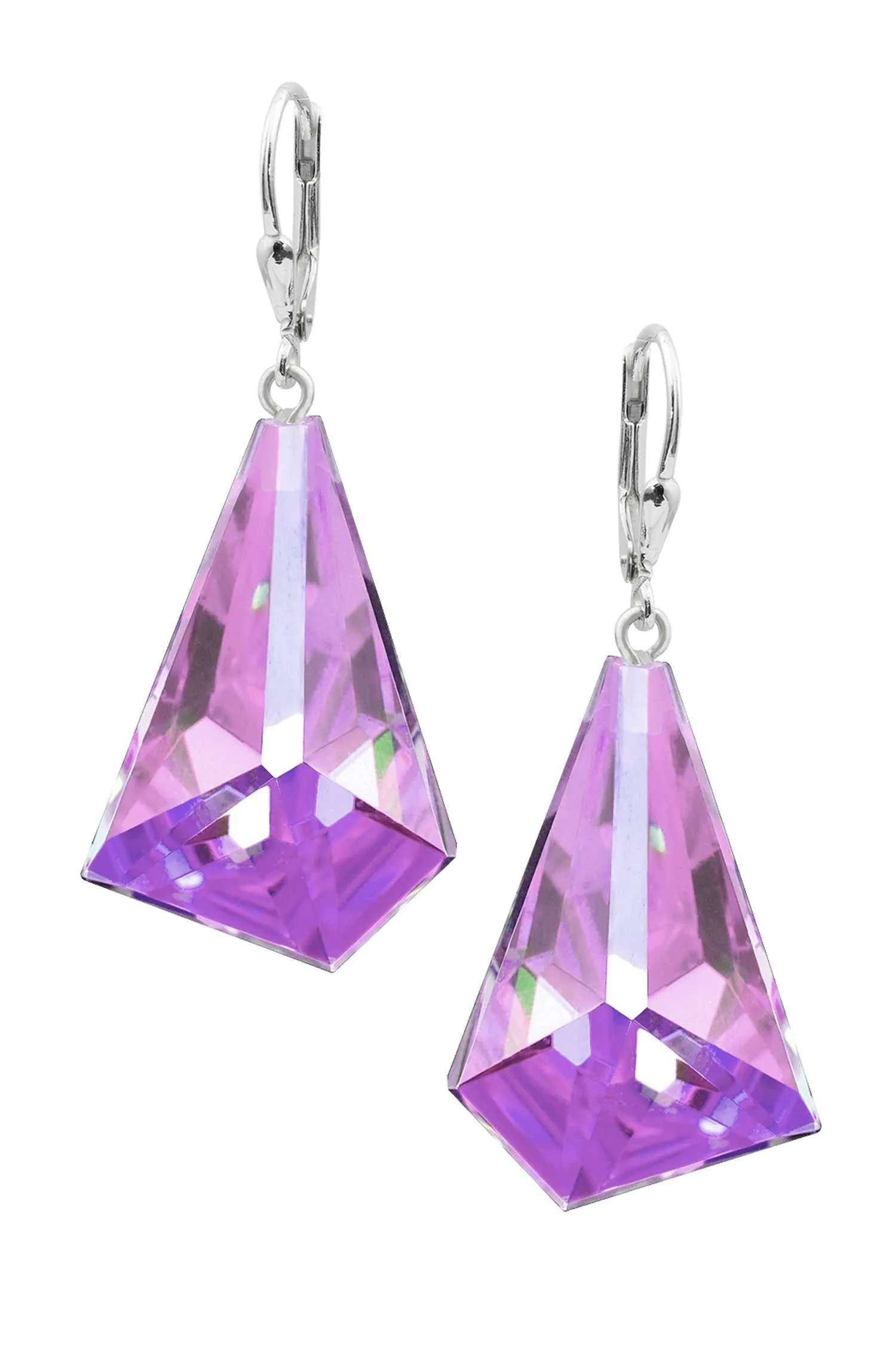 Hand Cut Glacier Triangle Crystal Earrings