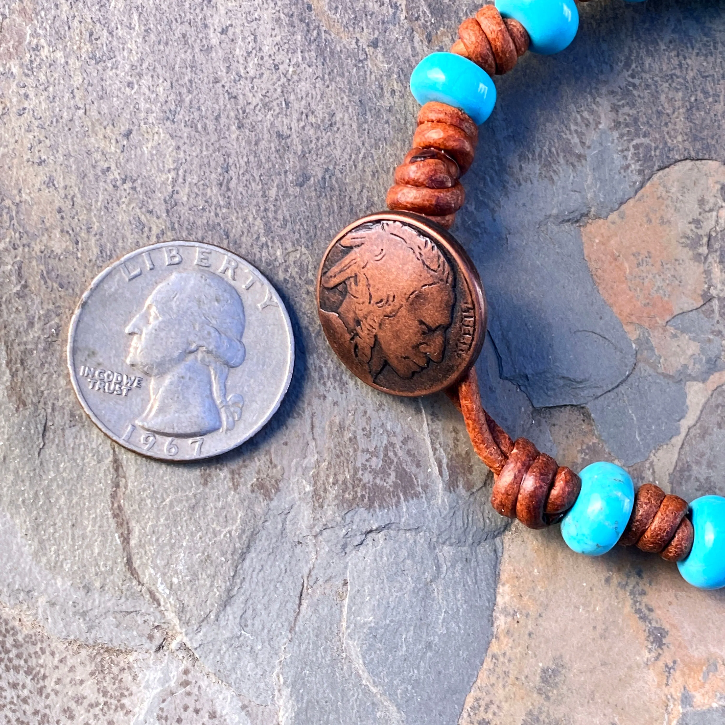 Hand knotted Leather Gemstone Bracelets with Replica of Indian Head Nickel