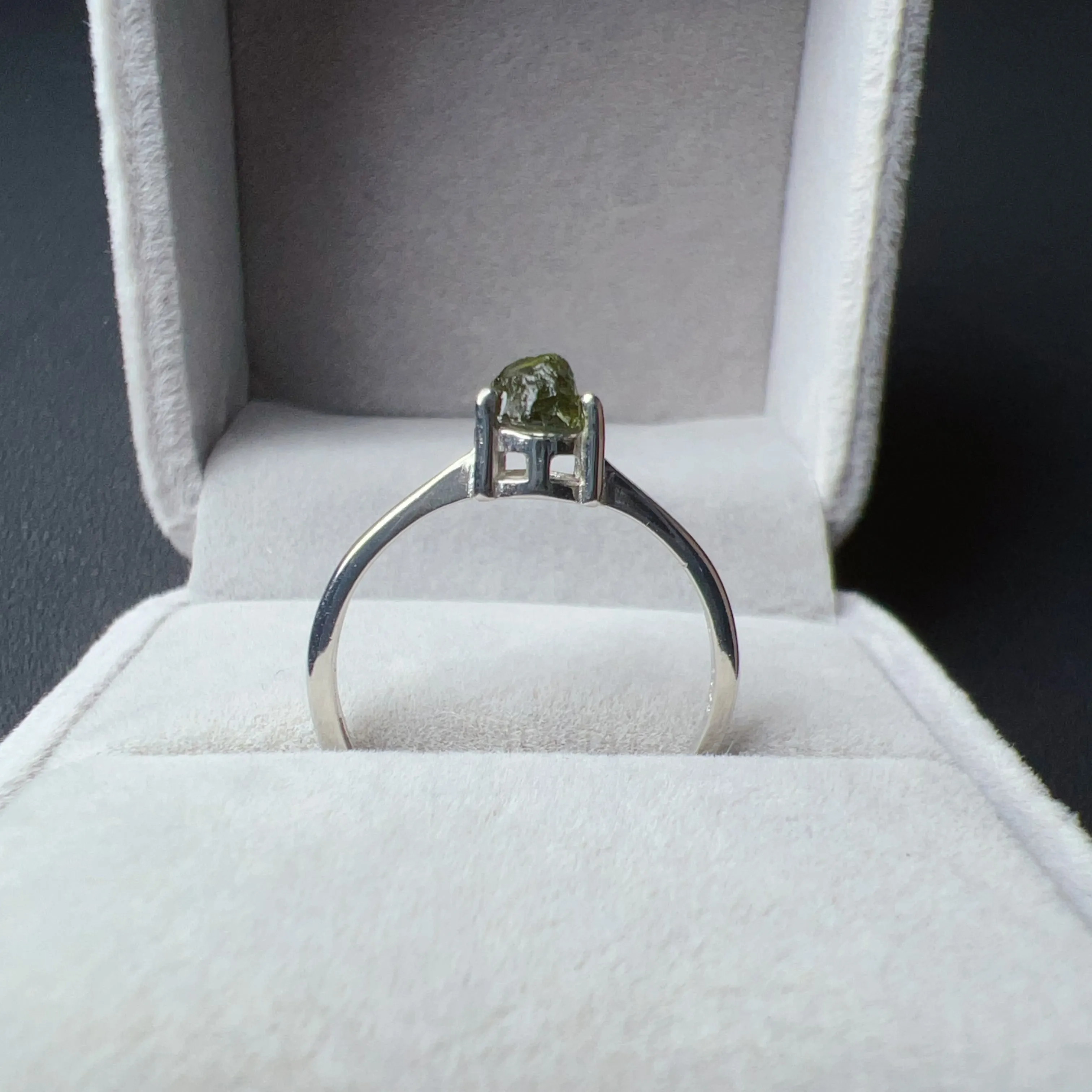 Handmade Moldavite Raw Stone Ring 925 Sterling Silver Prongs | Rare High-frequency Healing Stone